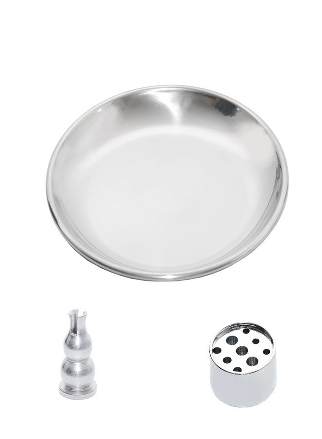 Pocoxll 3 in 1 Incense Burner Set, 5.51 Inch Incense Holder, Gourd-Shaped Tray, Silver Metal - Image 1